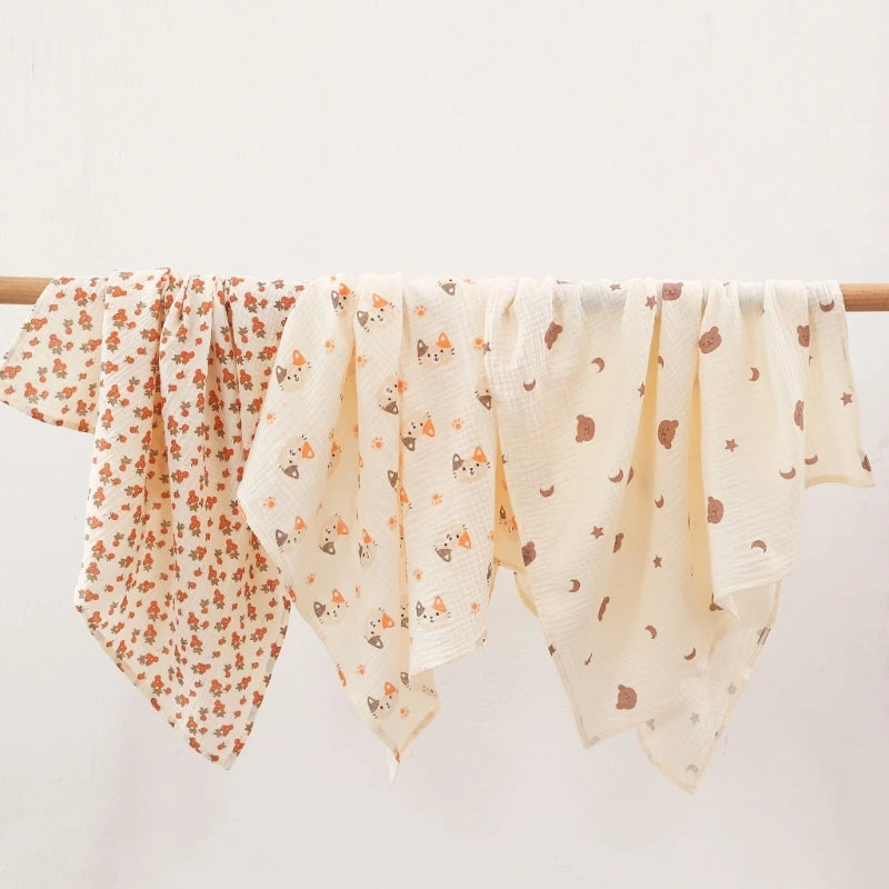 Cotton Swaddle Blanket Baby Blanket Floral Print Muslin Diaper Swaddle New Born Crinkle Fabric Baby Born Stroller Cover