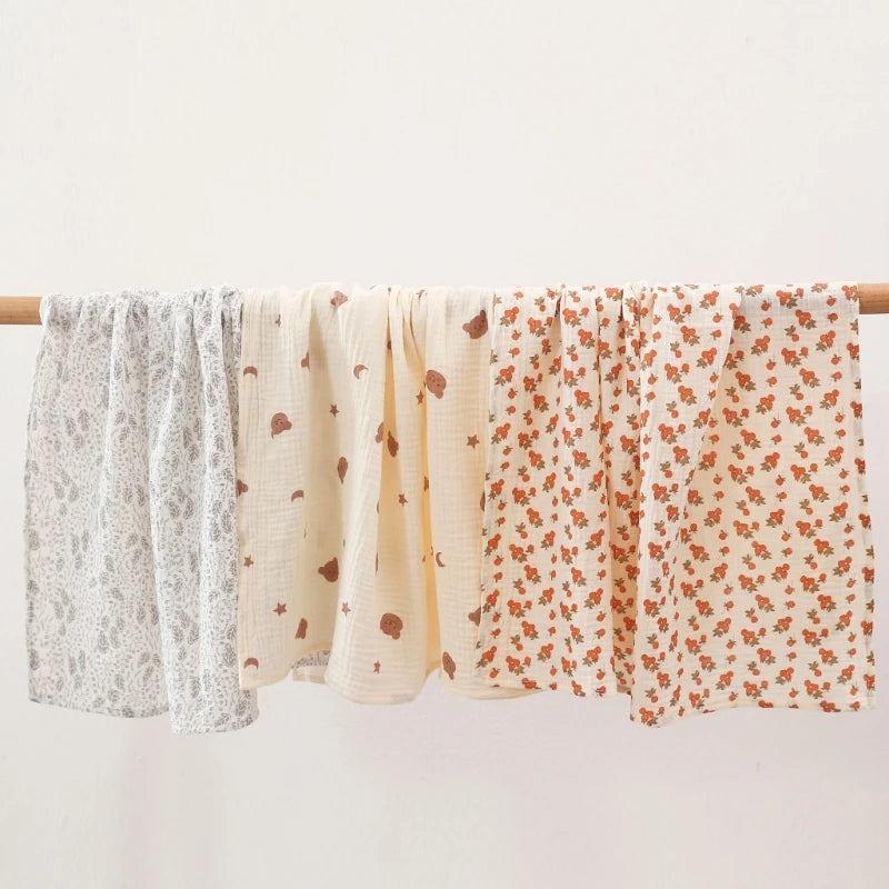Cotton Swaddle Blanket Baby Blanket Floral Print Muslin Diaper Swaddle New Born Crinkle Fabric Baby Born Stroller Cover