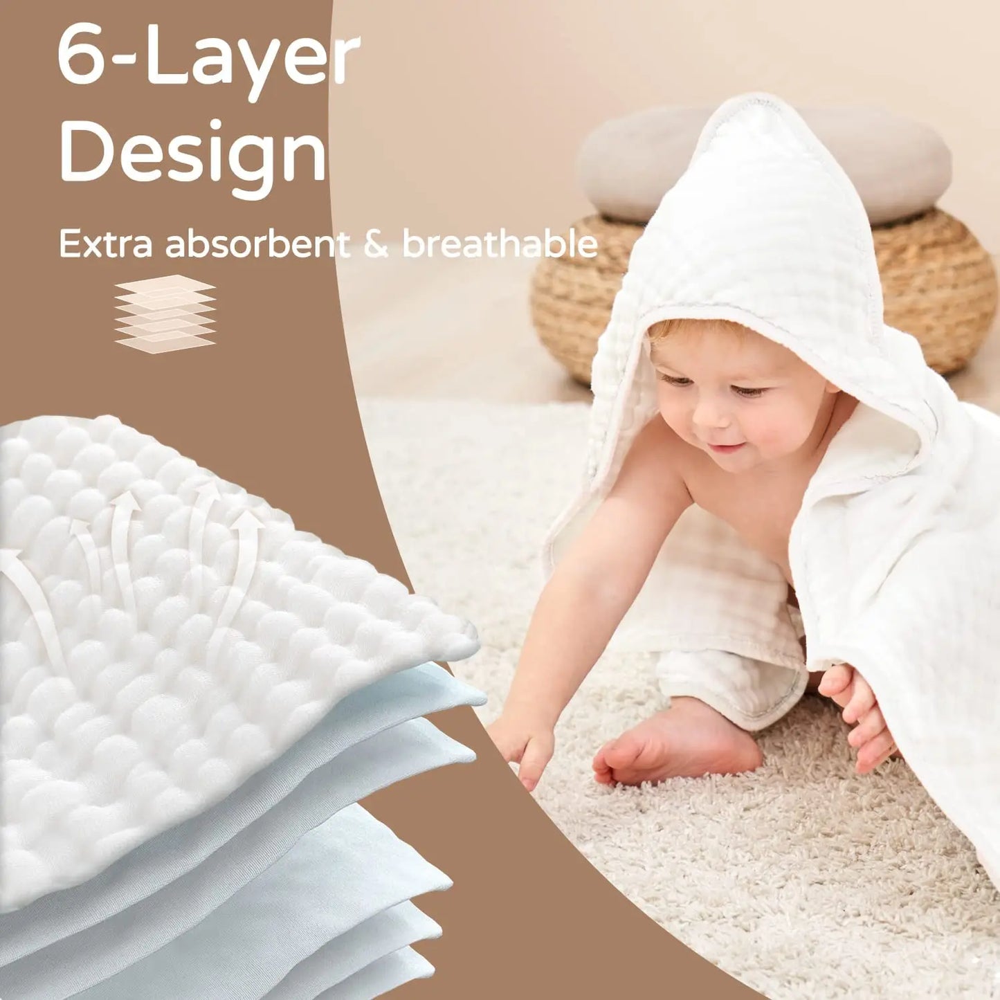 Hooded Baby Towels for Newborn  100% Muslin Cotton Baby Towel