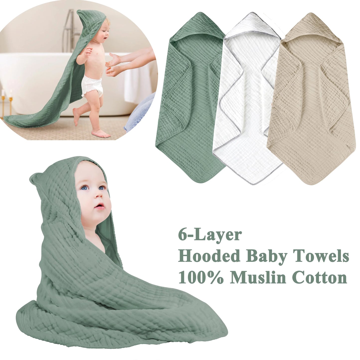 Hooded Baby Towels for Newborn  100% Muslin Cotton Baby Towel